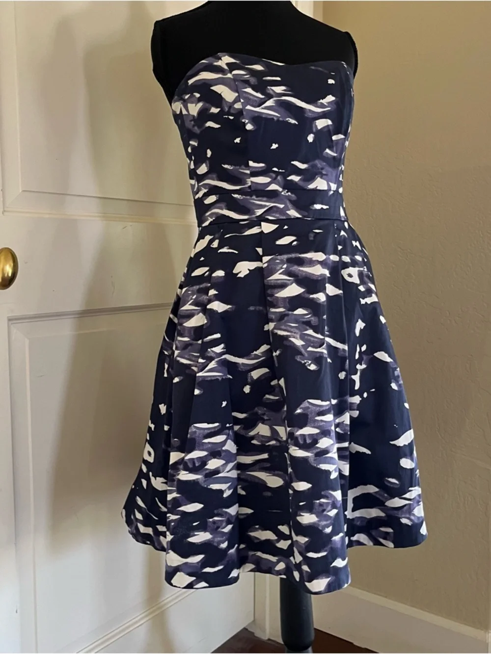 H&M Navy and White Strapless Fit-and-Flare Dress - Picture 8 of 14